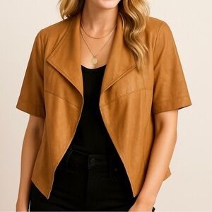Graham & Spencer 100% Lambskin Leather Drape Jacket | Size P | Tan | Made in USA